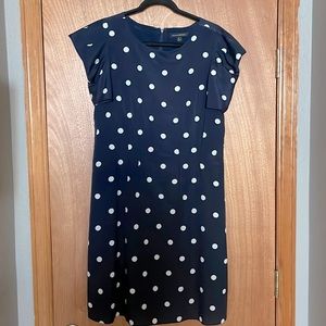 Navy blue with white polka dots, short sleeved dress from Banana Republic.
